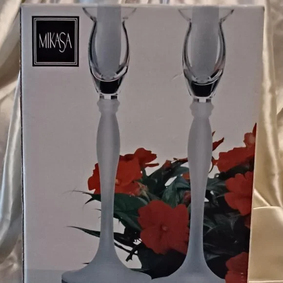 NIB Vintage Mikasa Ballet Frost Crystal Candle Holders - Picture 1 of 6